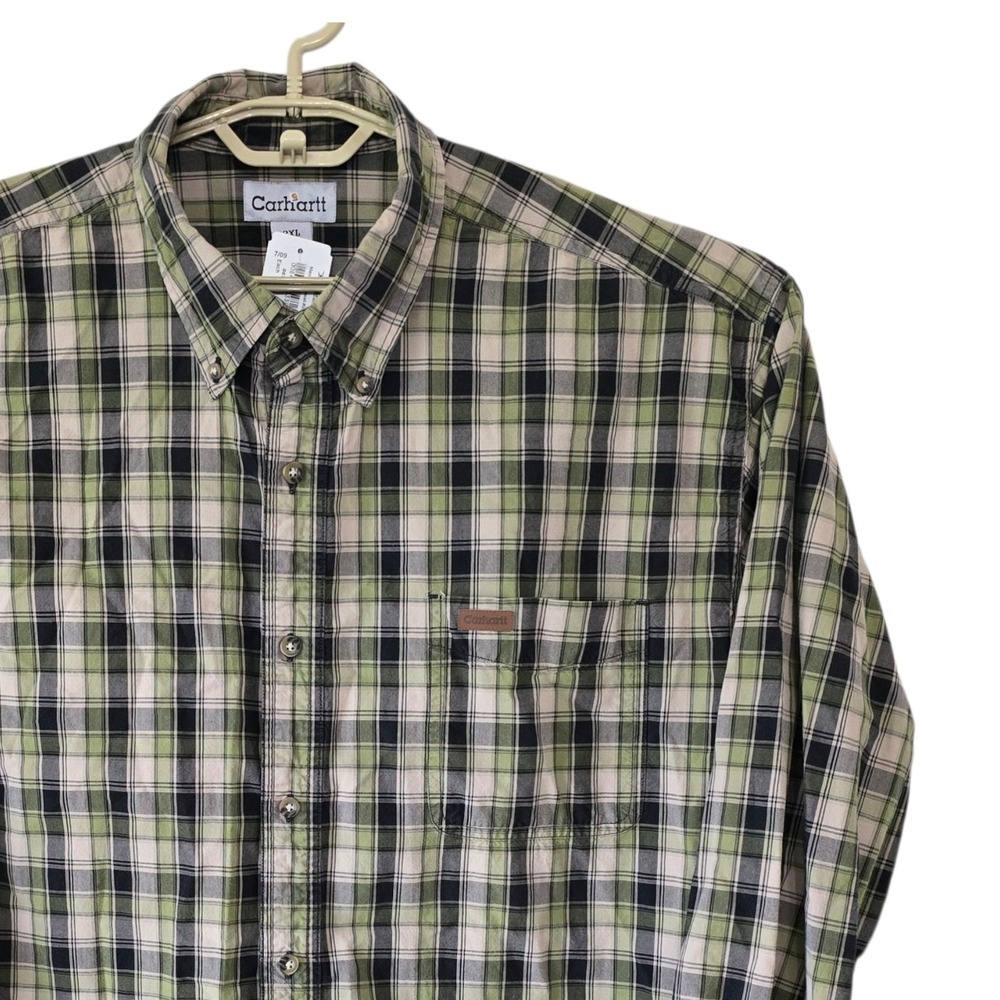 Carhartt Mens Relaxed Fit Plaid Button Down Shirt Green Black XL 102816 391